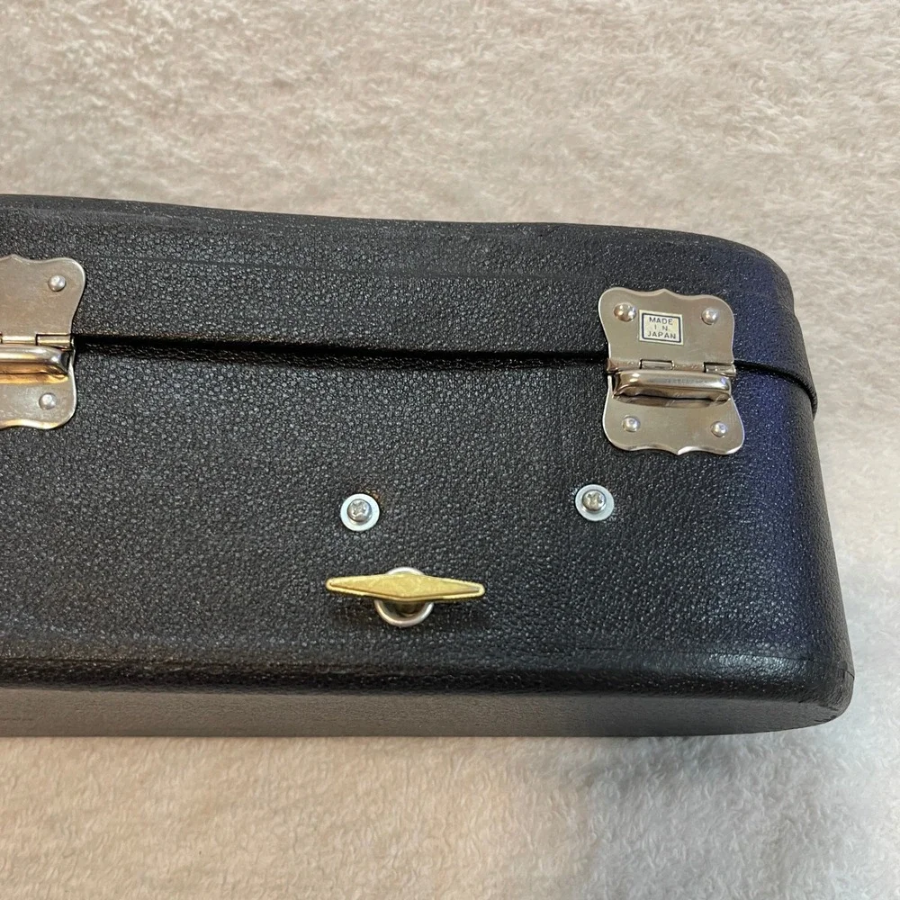 Vintage Violin Shape Wine Bottle Case Music Box Japan Blue Plush Lining Black
